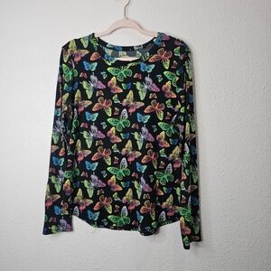 No Boundaries Womens XXXL 21 Thermal Long Sleeve Shirt Rainbow Butterfly Top